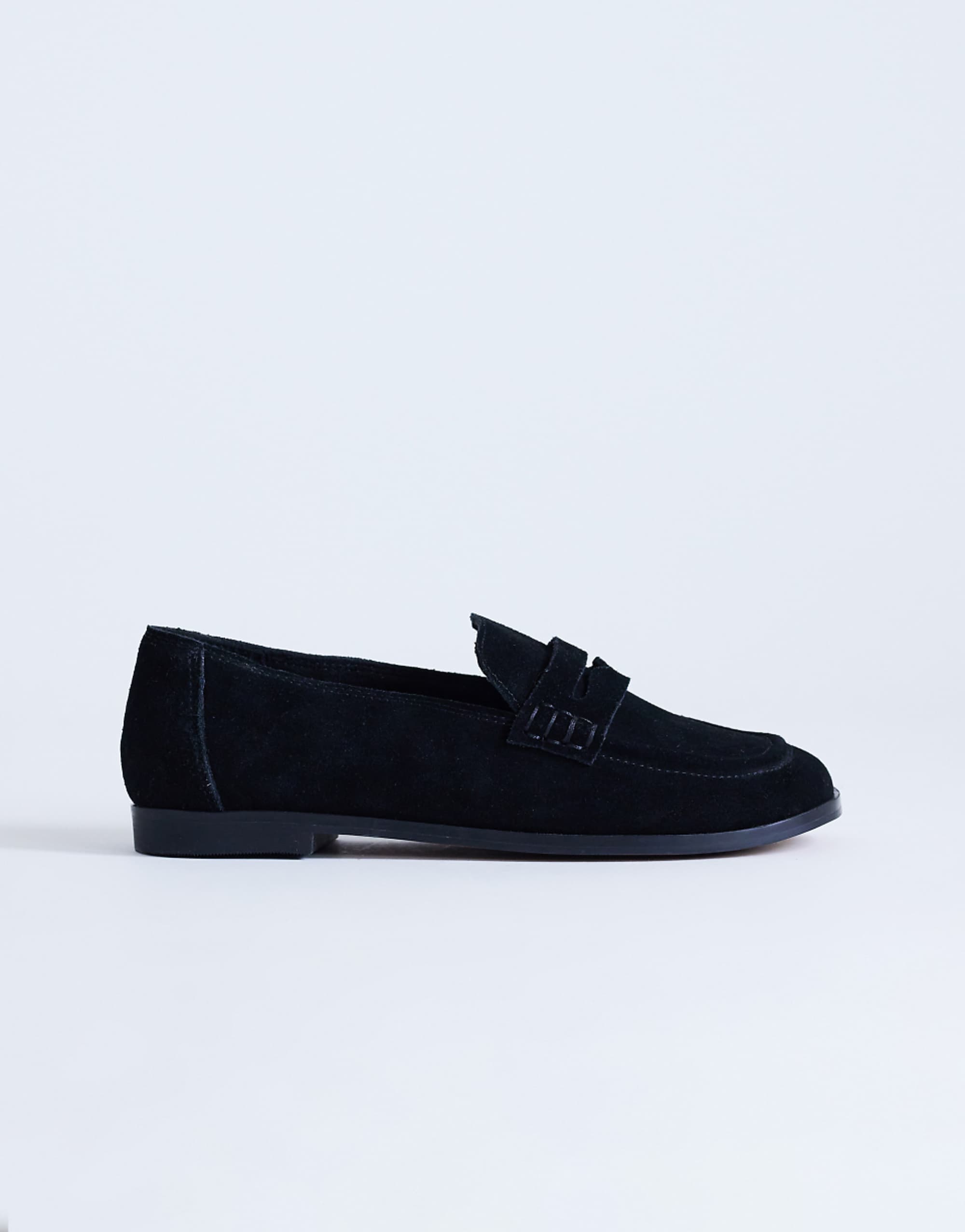 Topshop Charlie Real Leather Flat Loafer in Black Suede