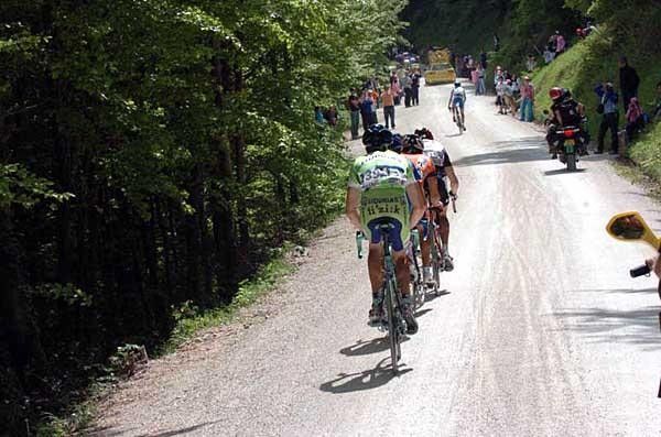 Those Italians love the gravel... as riders made their way through a section of dirt road during stage 7
