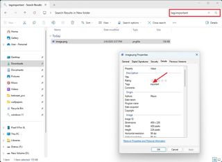 File Explorer search with metadata information