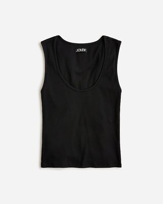 Cropped Fine Rib Scoopneck Tank Top