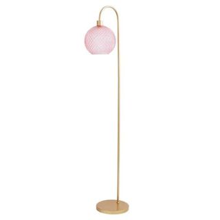 gold floor lamp with pink glass shade