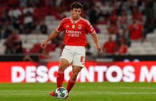 Manchester United target Joao Neves of SL Benfica in action during the Liga Portugal Betclic match between SL Benfica and CF Estrela da Amadora at Estadio da Luz on August 19, 2023 in Lisbon, Portugal. (Photo by Gualter Fatia/Getty Images)