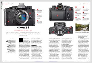 Opening spread of Nikon Z f camera review in Digital Camera magazine issue 276