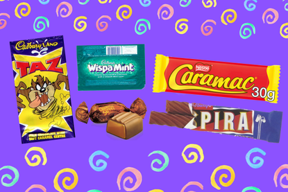 A collage of retro chocolate bars