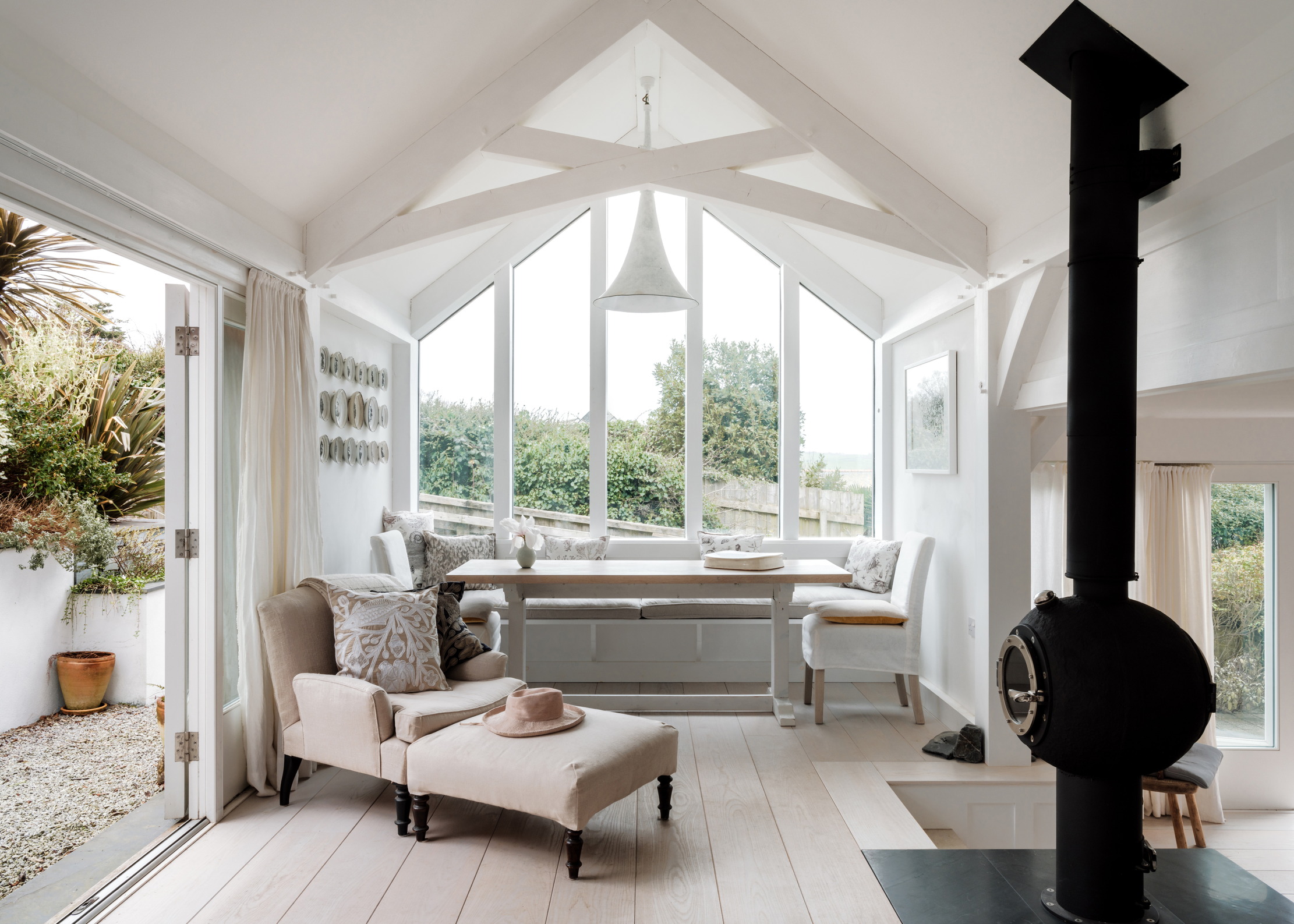 The dining area to the rear of the property, with views over the Camel Estuary.