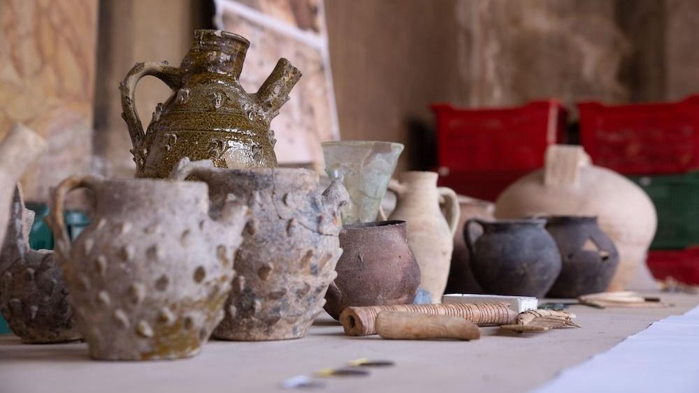 A selection of clay vessels and other artifacts found at a dig site in Rome. 