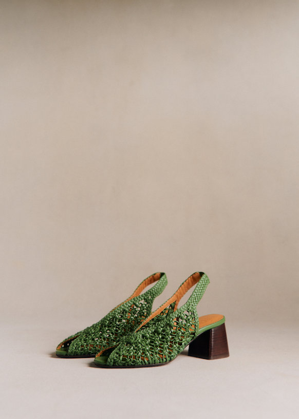 Enora Sandals - Braided Bright Green - Goat Leather - S&amp;eacute;zane