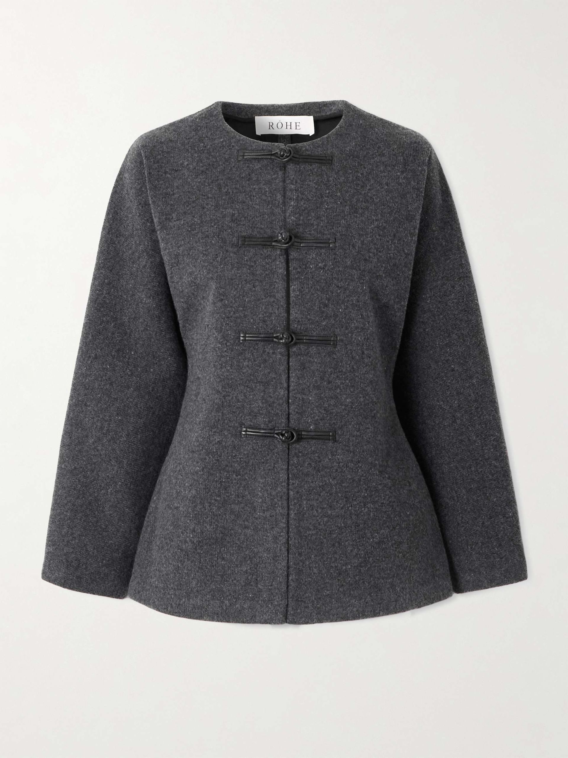 Leather-Trimmed Wool Cardigan