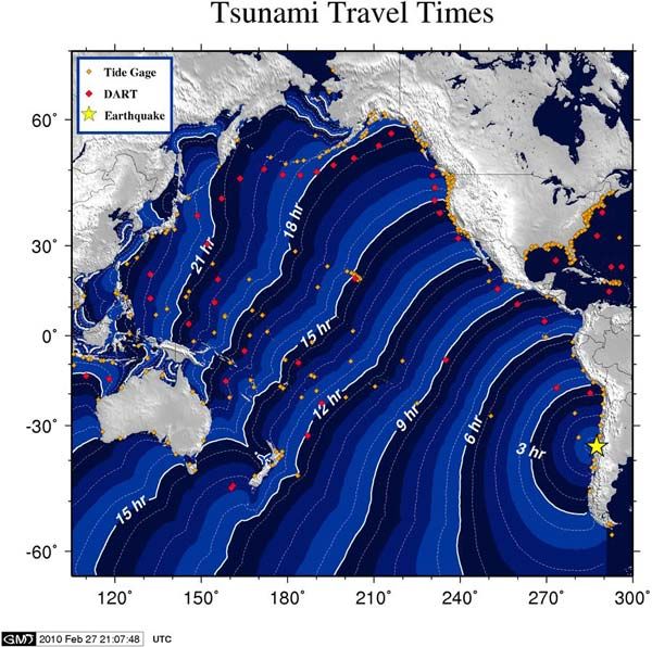 at sea tsunamis travel at