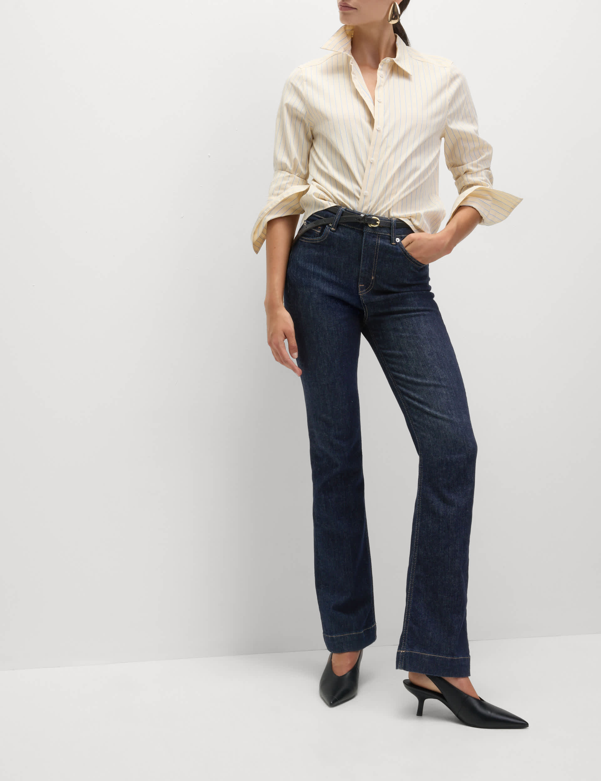High Waisted Crease Front Slim Flare Jeans
