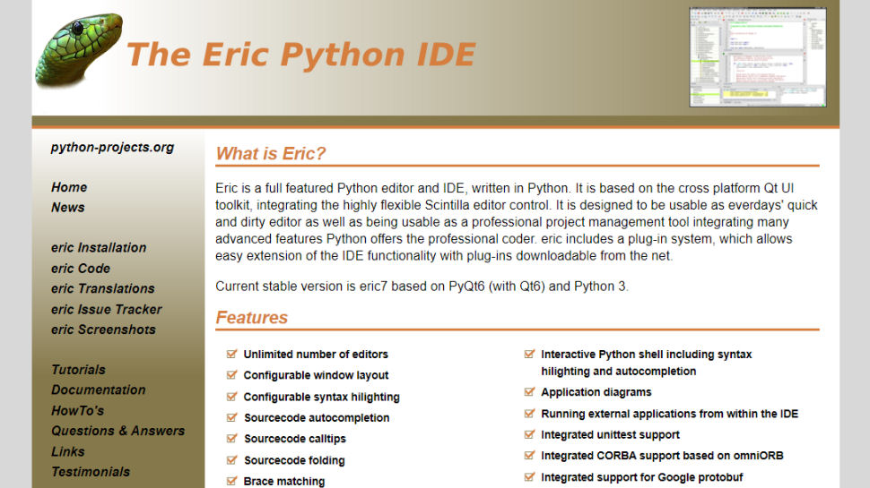 Tangkapan layar situs web untuk eric