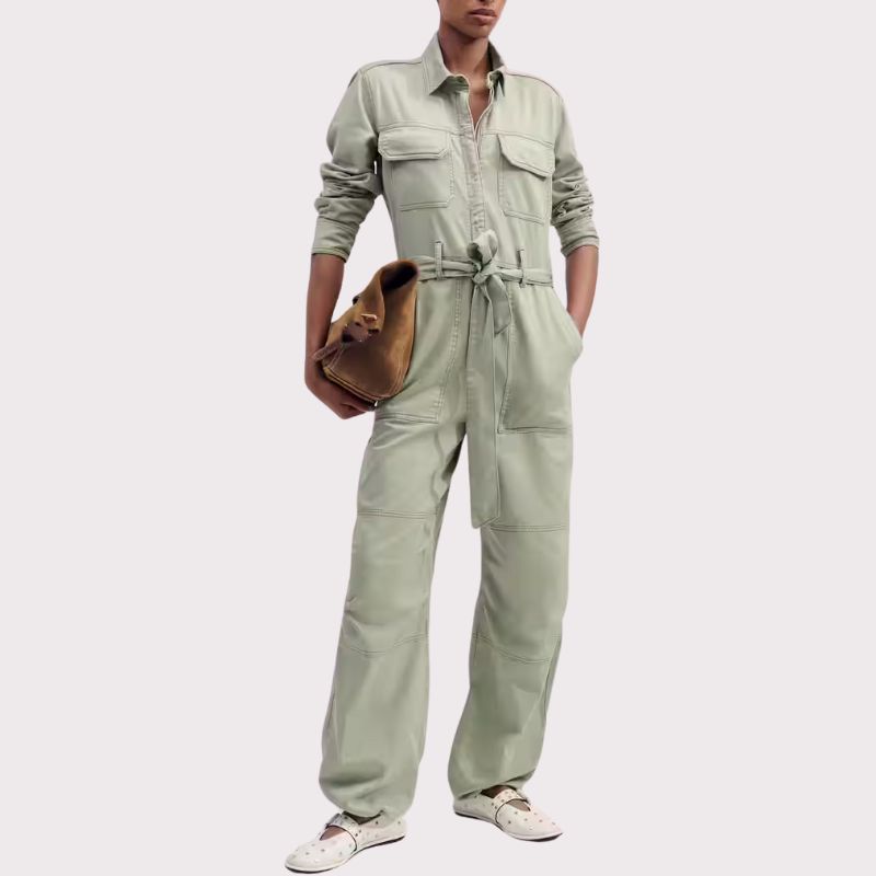Super Soft Utility Jumpsuit on model 