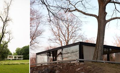 Side by Side images of a building and greenery