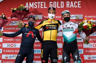 Tom Pidcock, Wout van Aert and Max Schachmann on the 2021 Amstel Gold Race podium