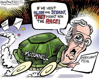 Political Cartoon U.S. Mitch McConnell Impeachment Senate trails turtle