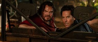 Jack Black and Paul Rudd sitting in a jeep in Anaconda