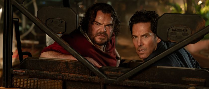 Jack Black and Paul Rudd sitting in a jeep in Anaconda