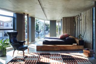 Bedroom and terrace at Matthew Royce’s Venice Beach house