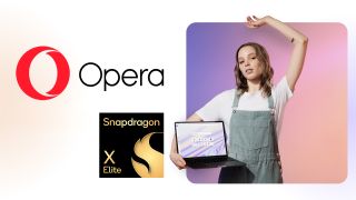 Opera browser with Qualcomm Snapdragon X Elite logo