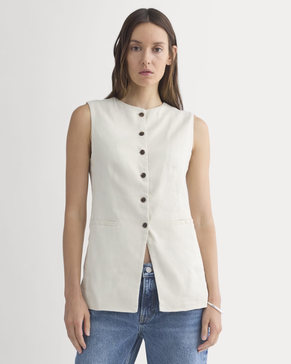 Long Vest in Stretch Linen | Birch - 00