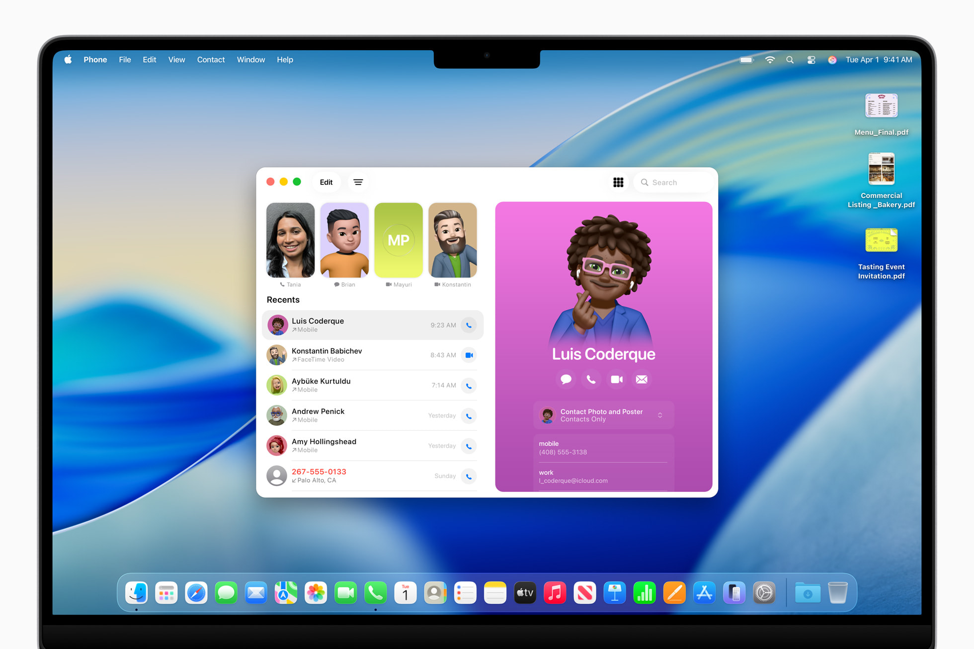 The new Phone app for Mac, part of the expanded Continuity features of macOS Tahoe 26.