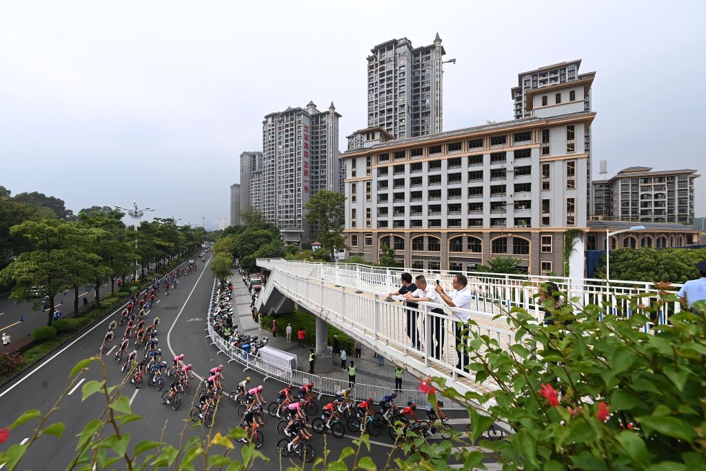 NANNING CHINA OCTOBER 14 A general view of the peloton passing through Nanning city during the 4th GreeTour of Guangxi 2023 Stage 3 a 1343km stage from Nanning to Nanning UCIWT on October 14 2023 in Nanning China Photo by Tim de WaeleGetty Images