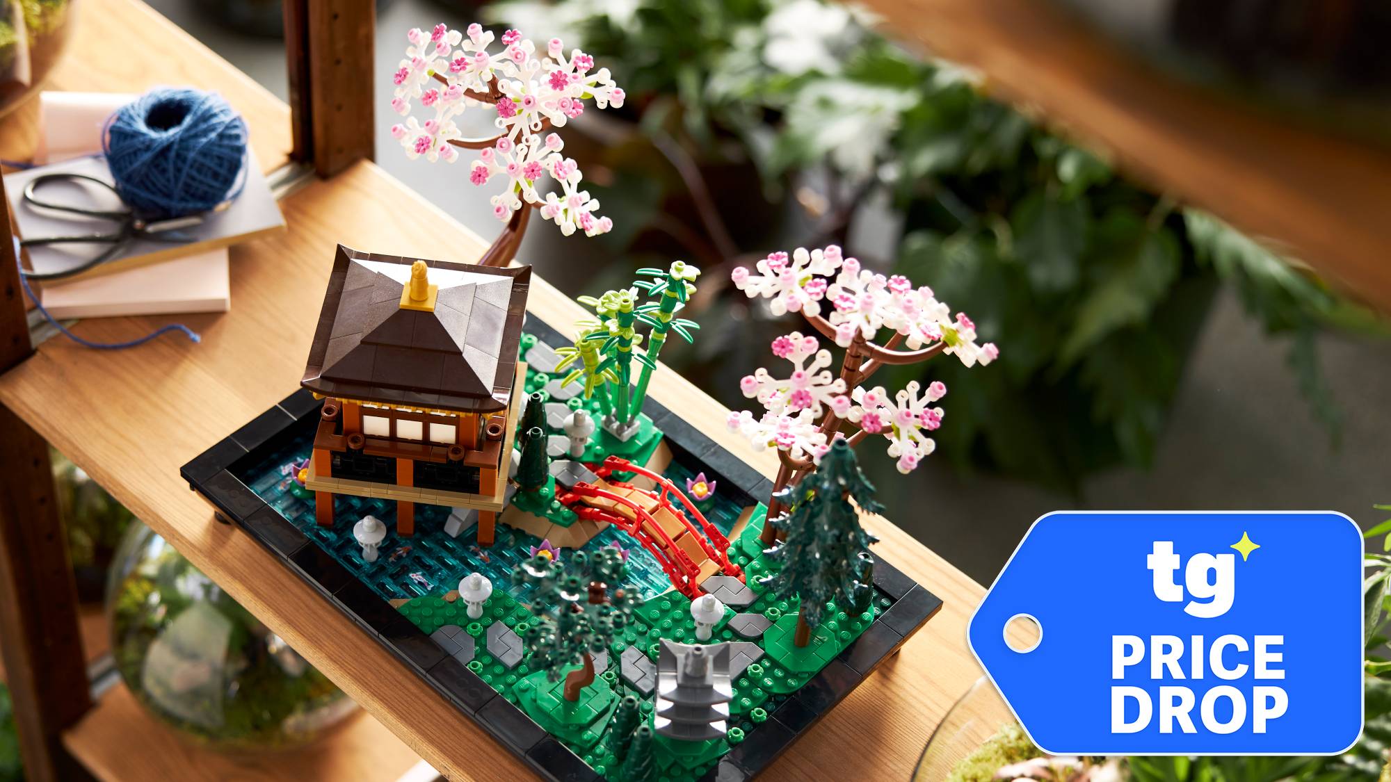 Lego Icons Tranquil Garden building set on a shelf
