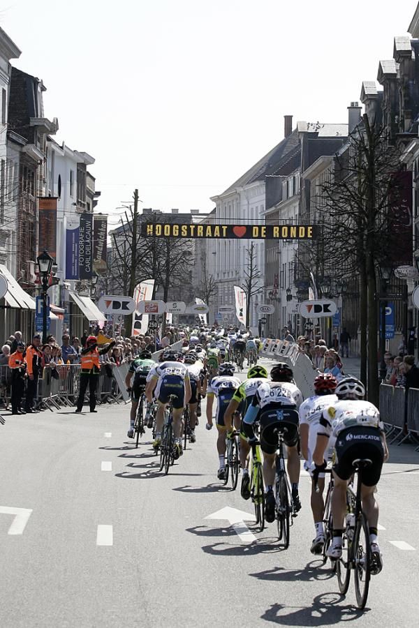 The peloton heads into Oudenaarde