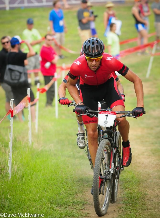 Todd Wells (Specialized) attacking Ettinger on the steepest climb
