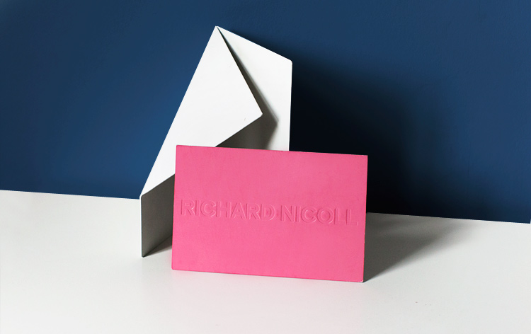 The UV-varnished card was the same shade of pink seen throughout Richard Nicoll's collection