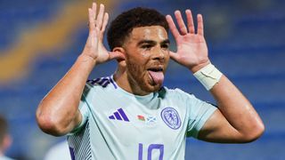 Scotland's Che Adams celebrates scoring to make it 1-0 during a 2026 FIFA World Cup Qualifying match between Belarus and Scotland at the ZTE Arena, on September 08, 2025, in Zalaegerszeg, Hungary.