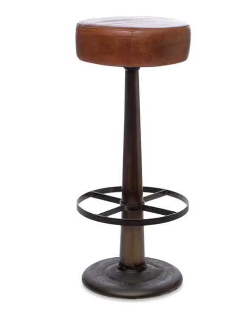 Narwana Leather Round Stool, Aged Tan