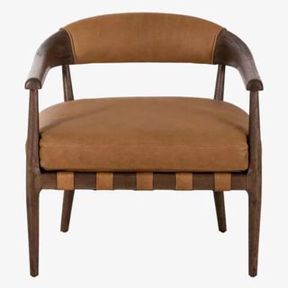 mcgee and co dark wood and leather arm chair