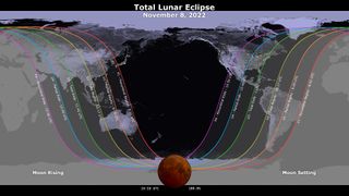 Graphic highlighting where the lunar eclipse is visible over North America, parts of South America, Asia, Australia and New Zealand.