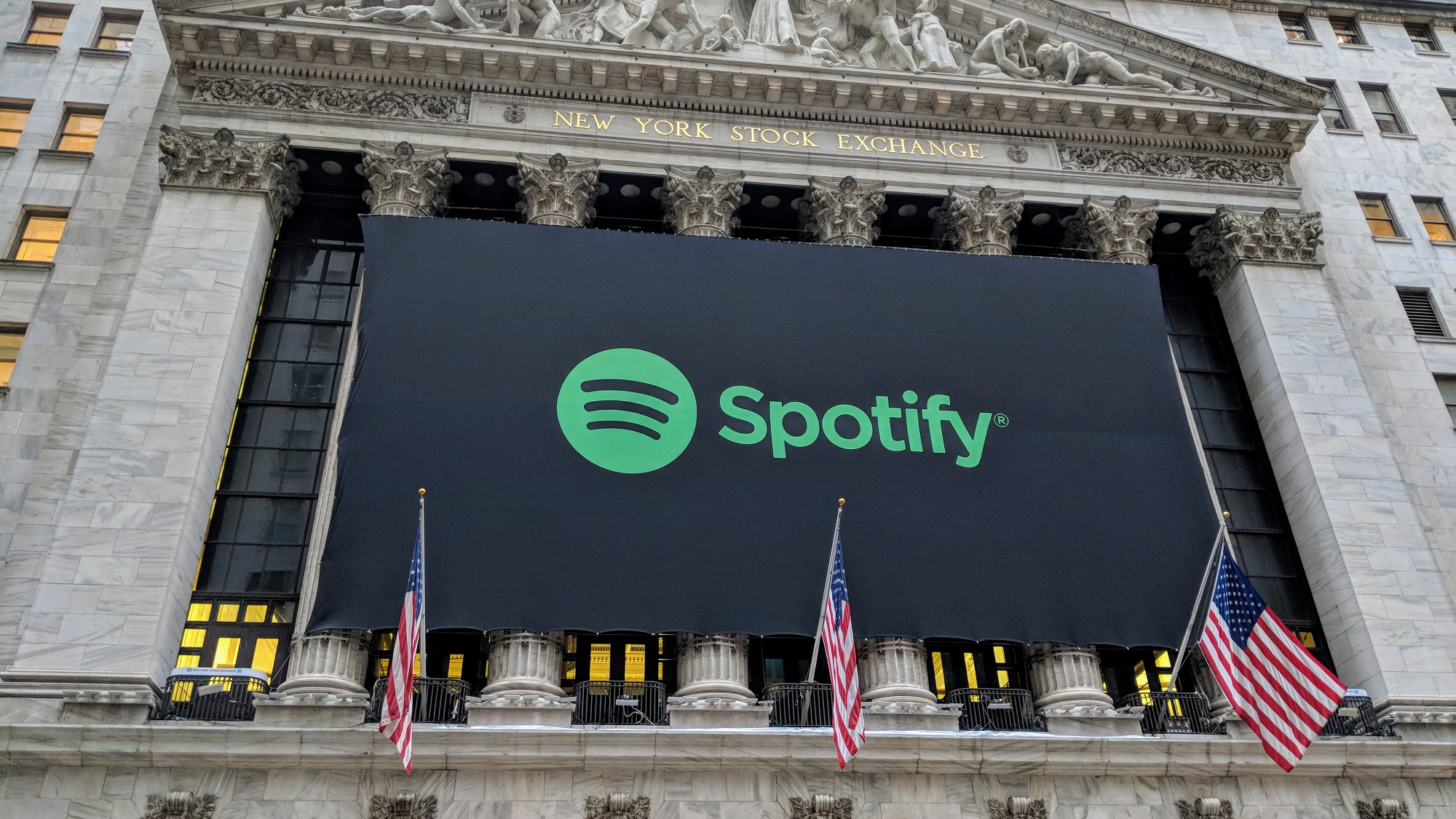 Spotify banner at the New York Stock Exchange.