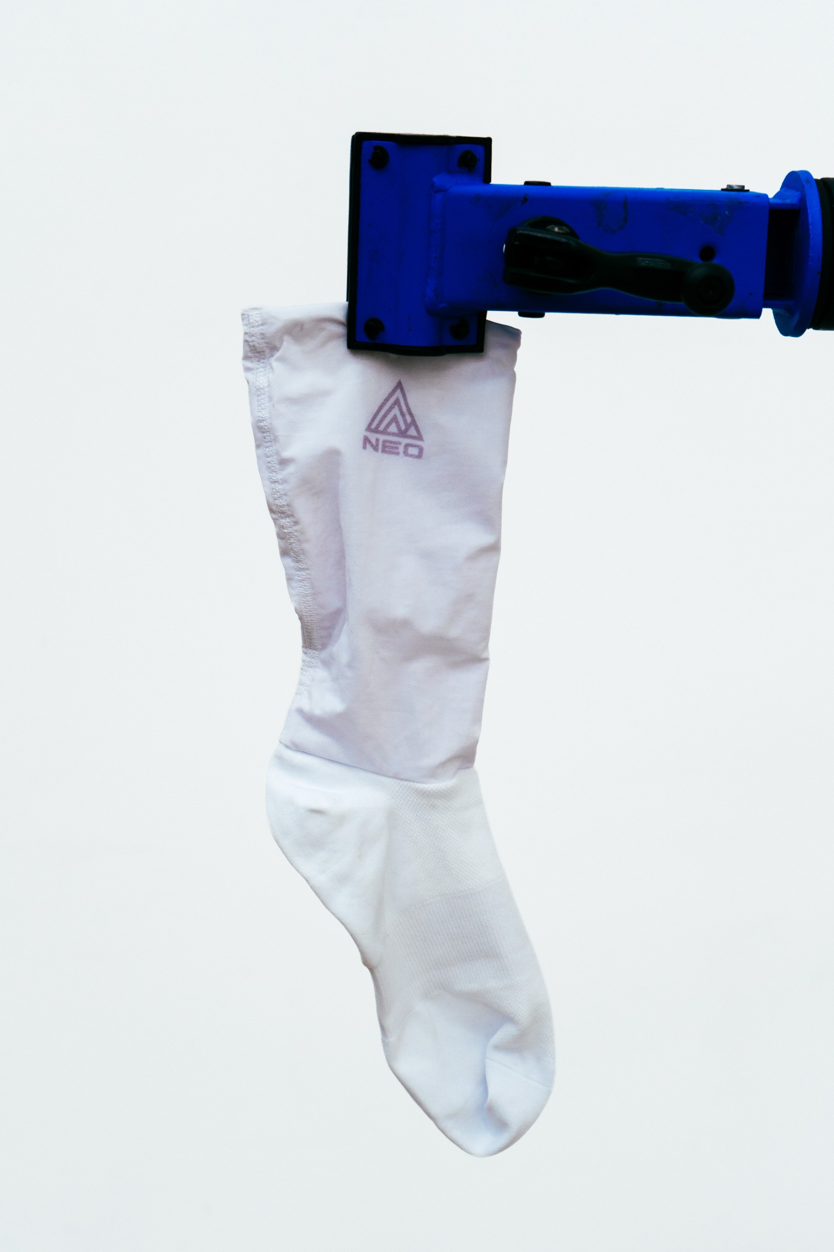 A close up shot of some socks being tested in the wind tunnel