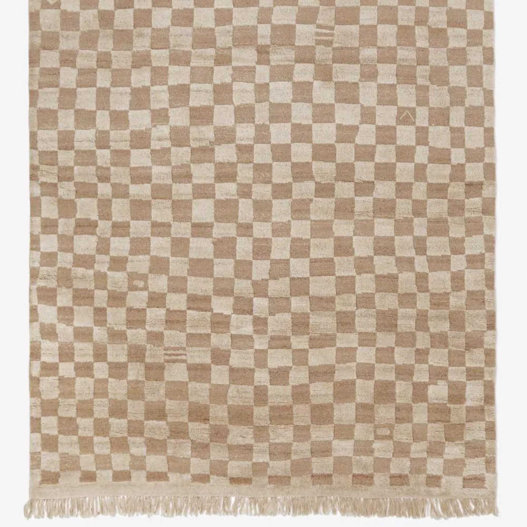 Irregular Checkerboard Hand-Knotted Wool Rug