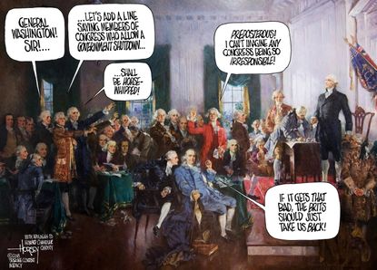Political cartoon U.S. government shutdown Constitution history