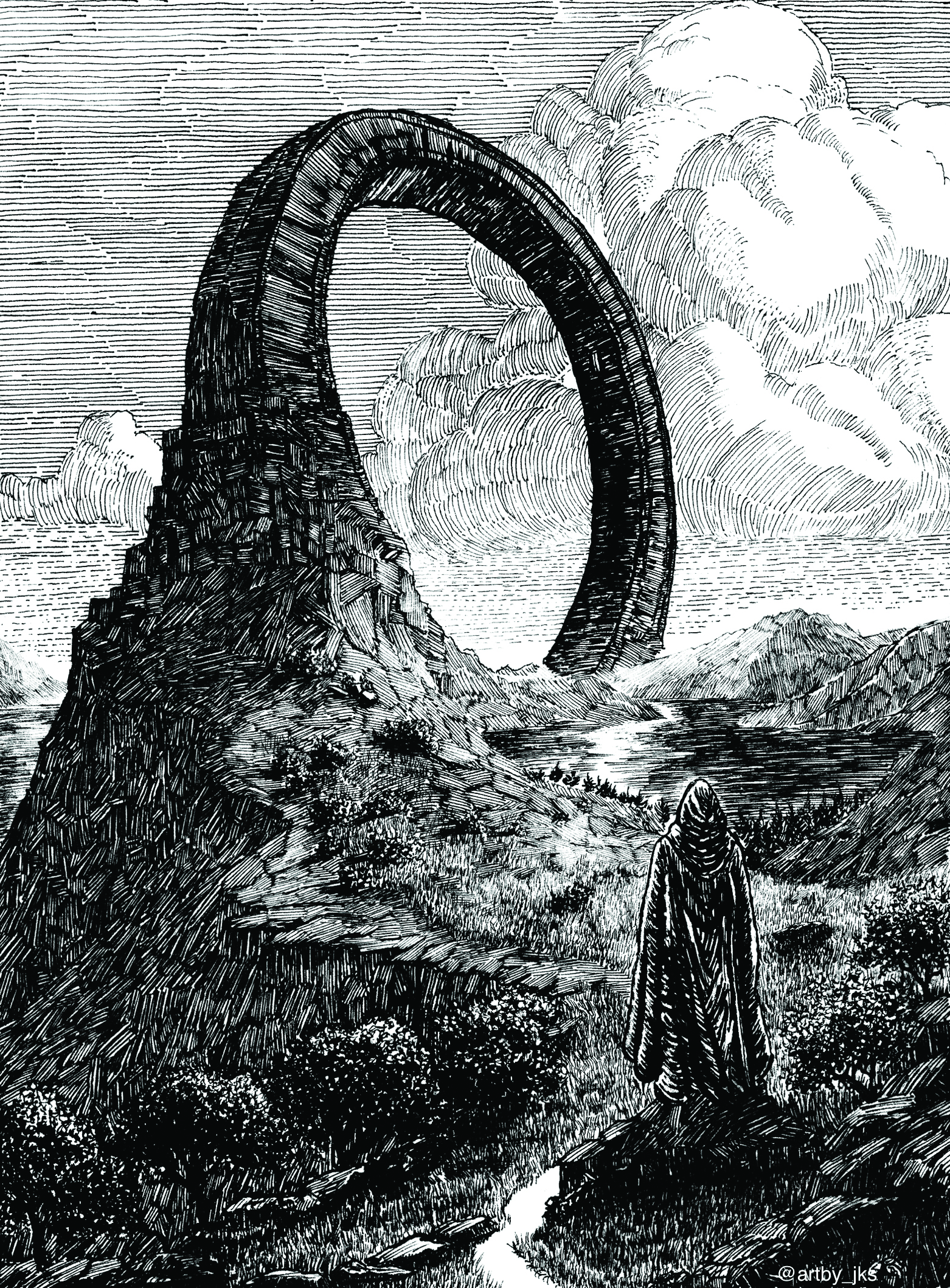 Artwork drawn in ink that looks like a medieval engraving