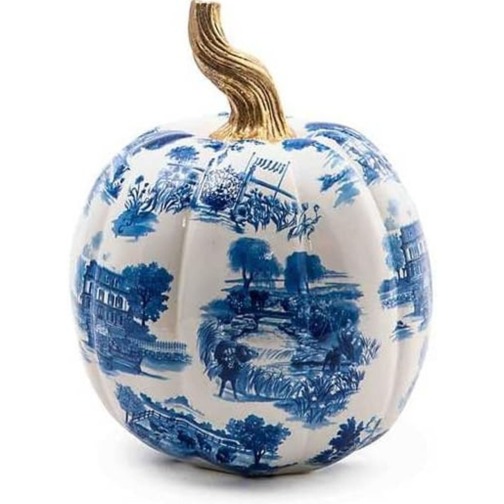 Mackenzie Childs, Toile Small Resin Pumpkin, Halloween Tabletop Decor, Blue-and-White Royal