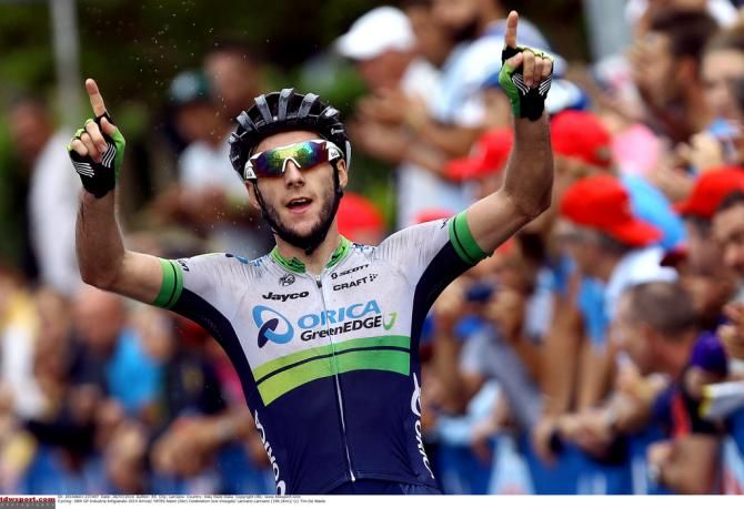Adam Yates (Orica GreenEdge) celebrates his win