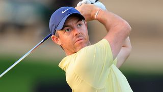 Rory McIlroy takes a shot during the pro-am prior to the Hero Dubai Desert Classic