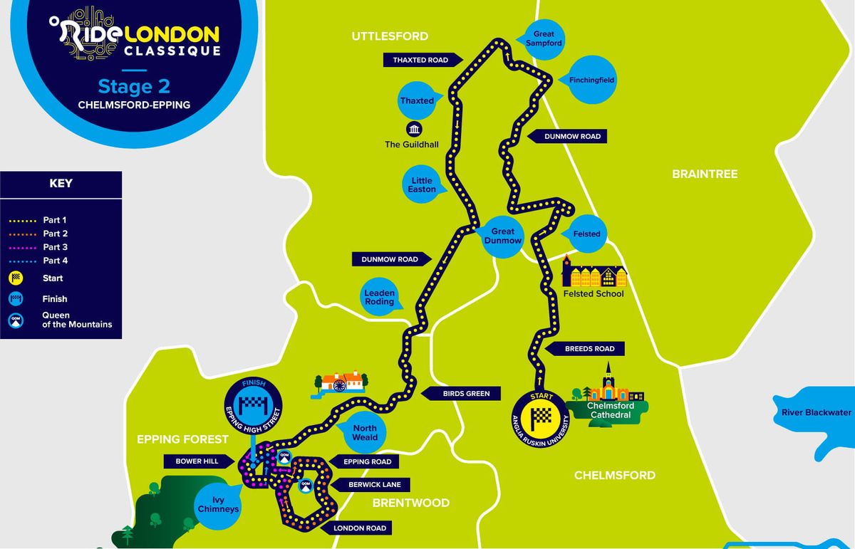 Route map stage 2 of 2022 RideLondon Classique