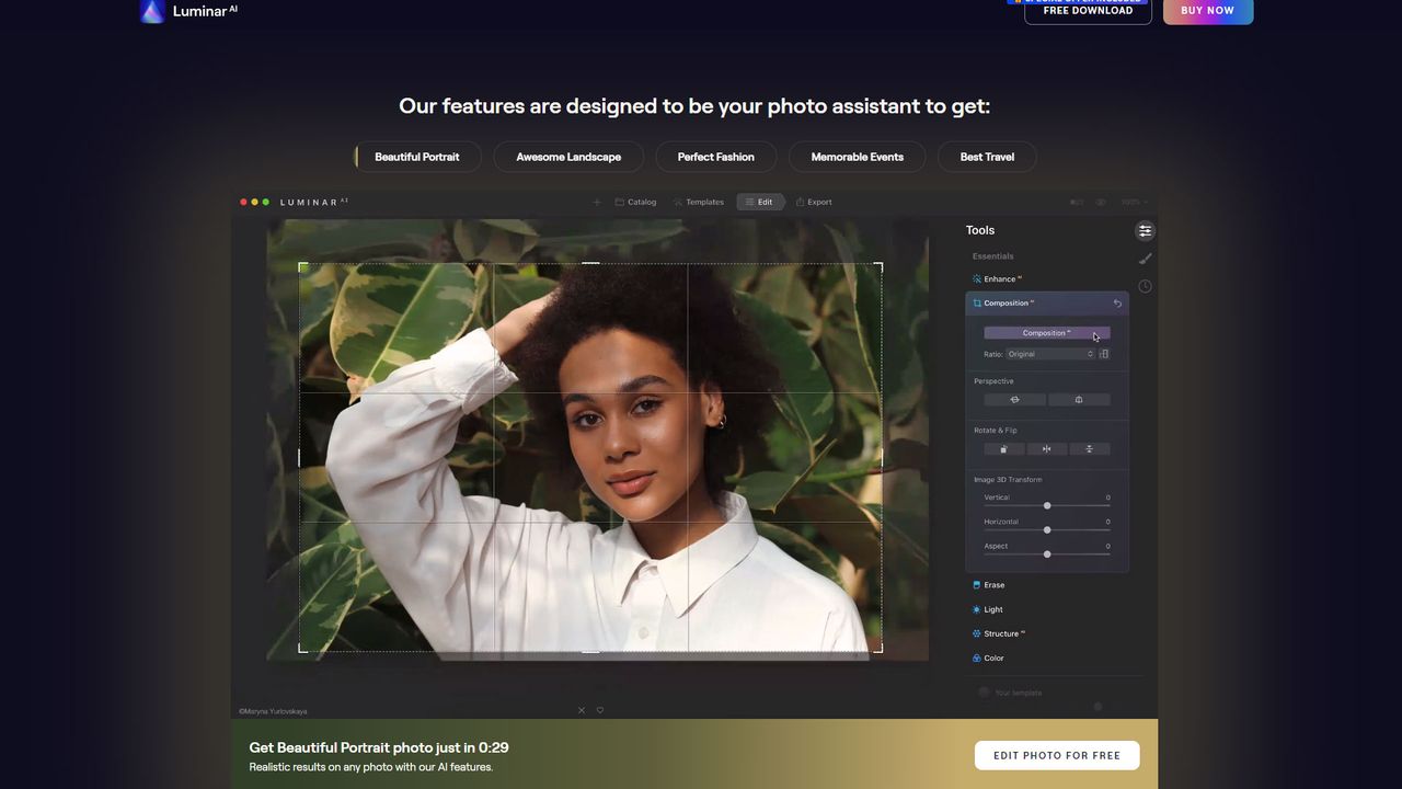 Luminar AI: image shows Skylum Luminar AI web page