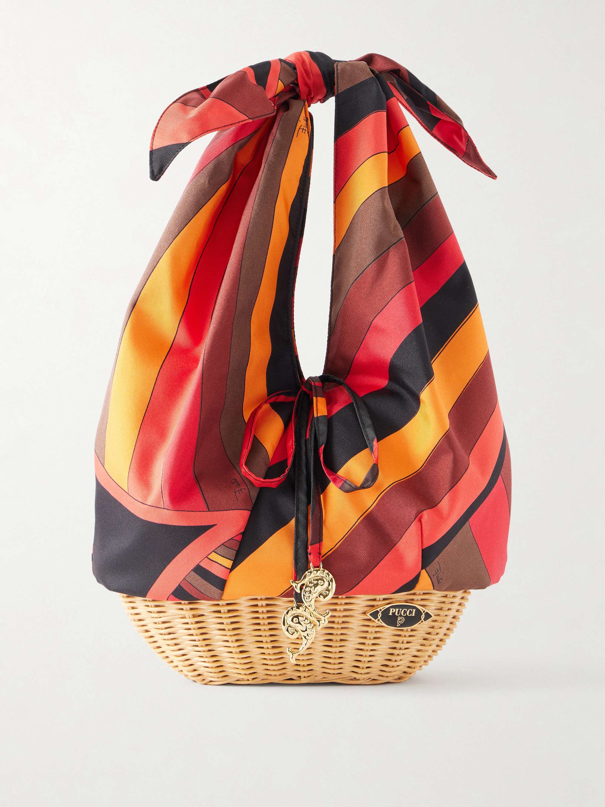 Picnic Embellished Bamboo-Trimmed Silk-Twill Clutch