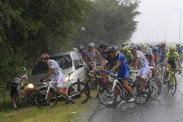 The bunch takes shelter from the rain