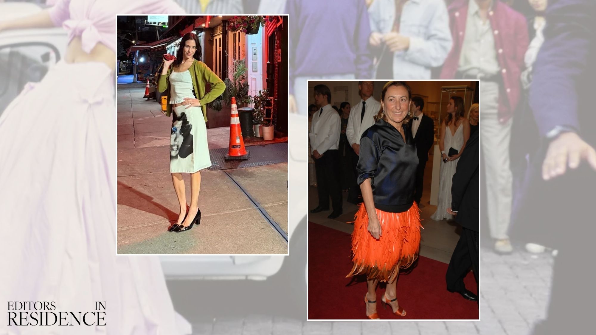Collage of Miuccia Prada and Alexa Chung 