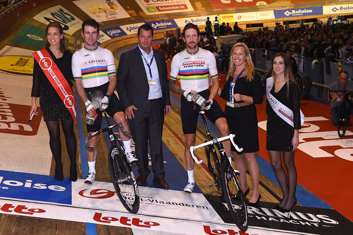 Mark Cavendish and Bradley Wiggins at the Gent Six Day start line