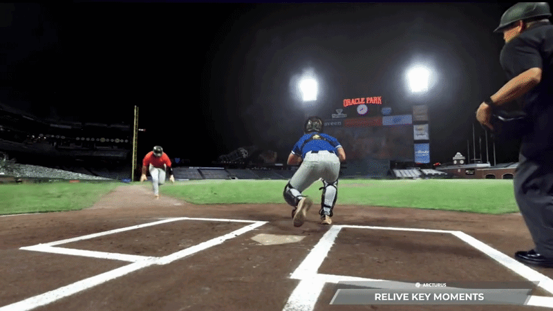 Video snippet from Arcturus Stage showing baseball player hitting base