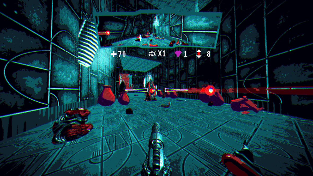 Looking at field of enemies while holding pistol in Hellscreen